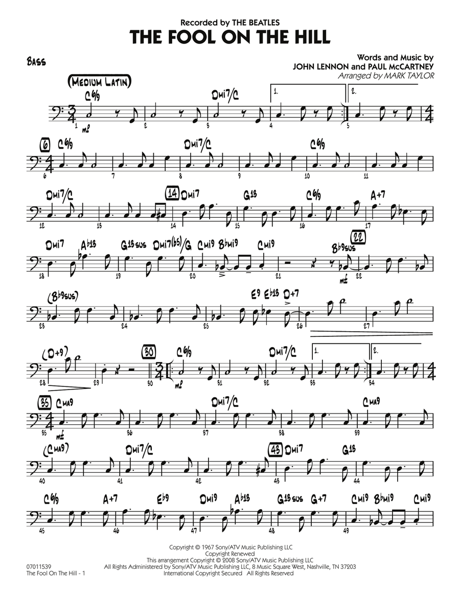 The Fool on the Hill (Flugelhorn Feature) - Bass Jazz Ensemble scores gallery preview page 1