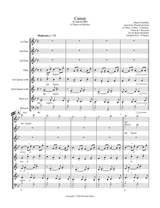 Canon (Pachelbel) (Bb) (Woodwind Octet - 3 Flute, 1 Oboe, 2 Clar, 1 Hrn, 1 Bassoon) (3 Flute lead)