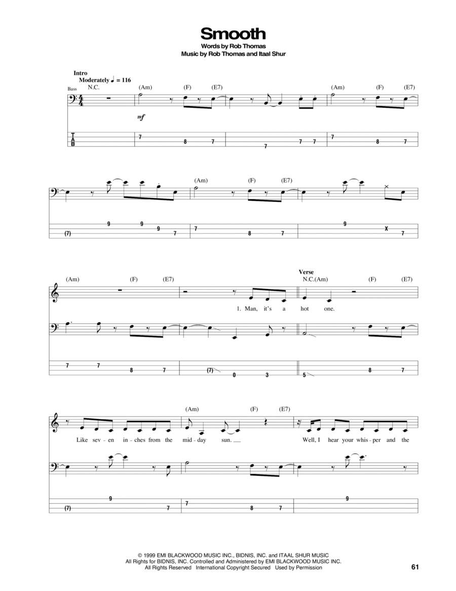 Smooth (feat. Rob Thomas) Guitar Tablature scores gallery preview page 1