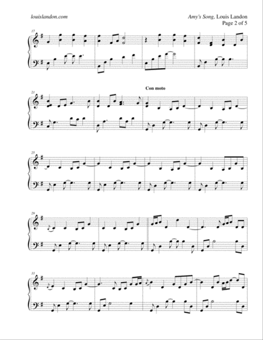 Amy's Song Piano Solo scores gallery preview page 2