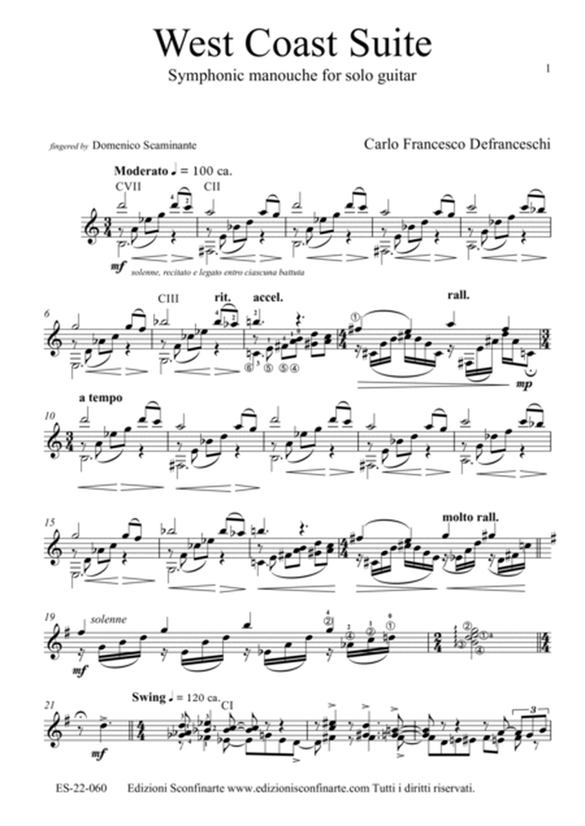 Carlo Francesco Defranceschi: WEST COAST (Suite for guitar) (ES-22-060)