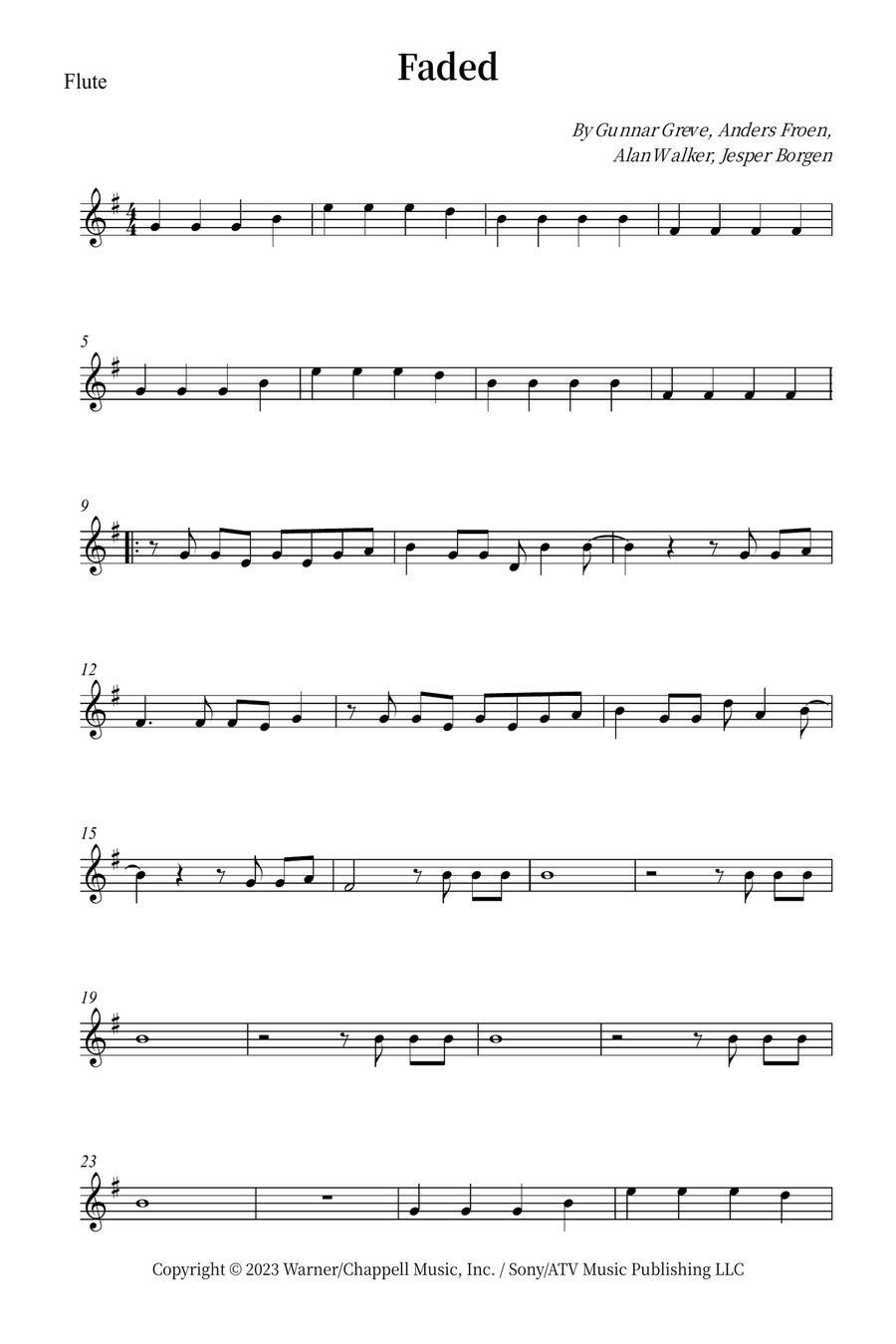Faded Flute Solo scores gallery preview page 1