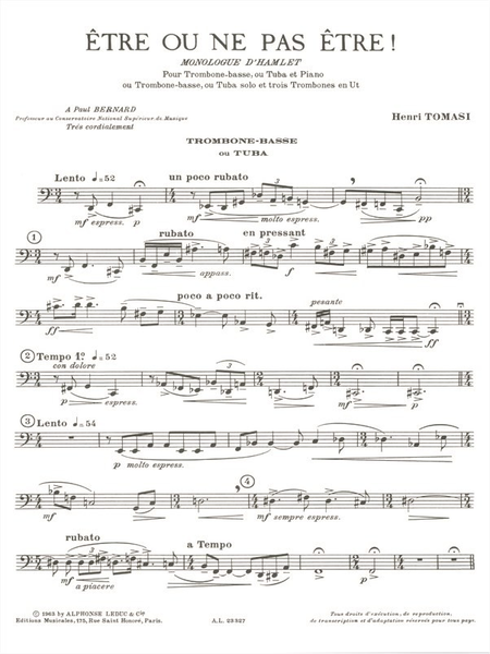 Etre ou Ne Pas Etre - Trombone Basse ou Tuba et Piano