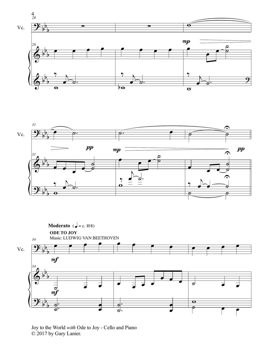 JOY TO THE WORLD with ODE TO JOY (Cello with Piano & Score/Part) JOY TO THE WORLD with ODE TO JOY (Cello with Piano & Score/Part) Piano scores gallery preview page 5