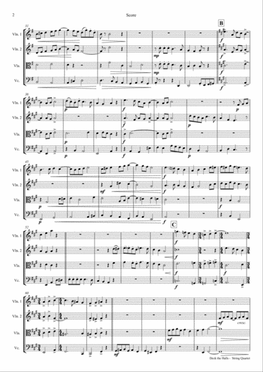 Deck the halls - Christmas Carol - Polyphonic - String Quartet String Quartet scores gallery preview page 2