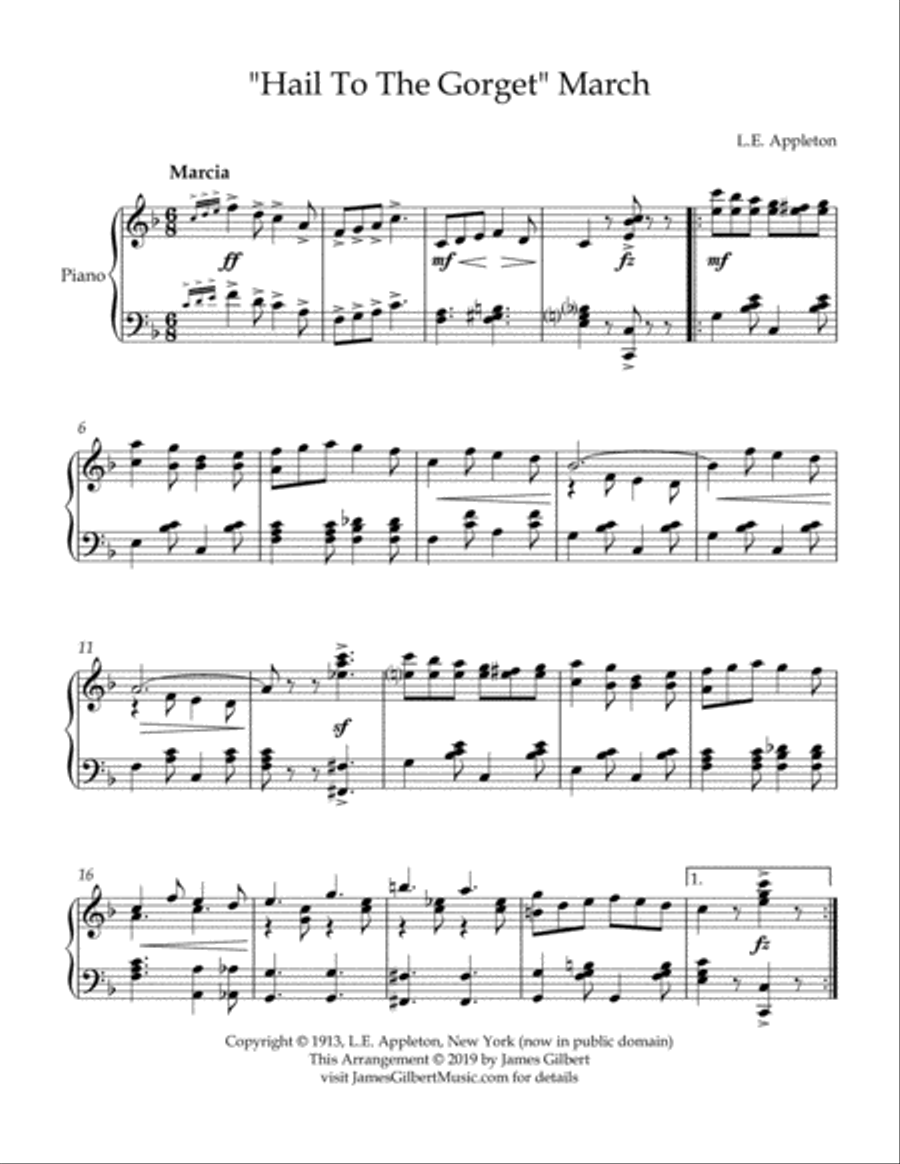 Hail To The Gorget March Piano Solo scores gallery preview page 1