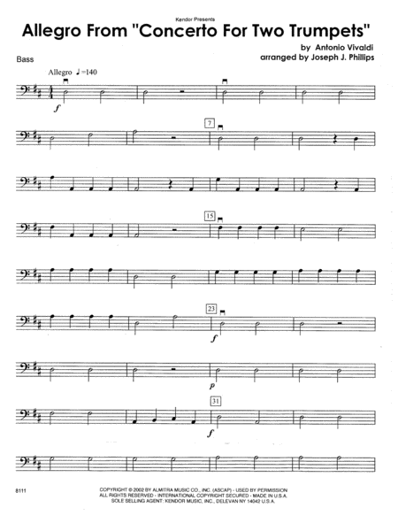 Allegro From "Concerto For Two Trumpets" - Bass