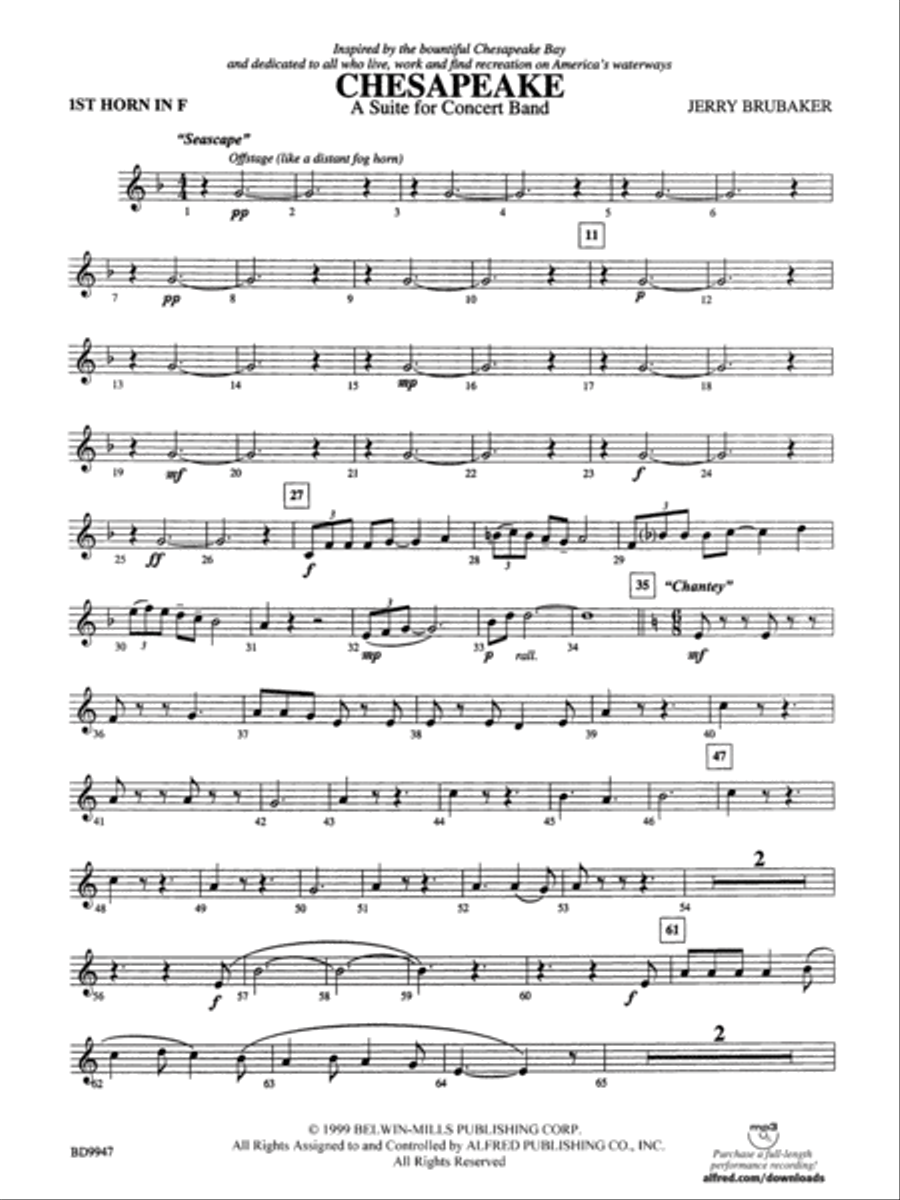 Chesapeake: 1st F Horn Concert Band scores gallery preview page 1