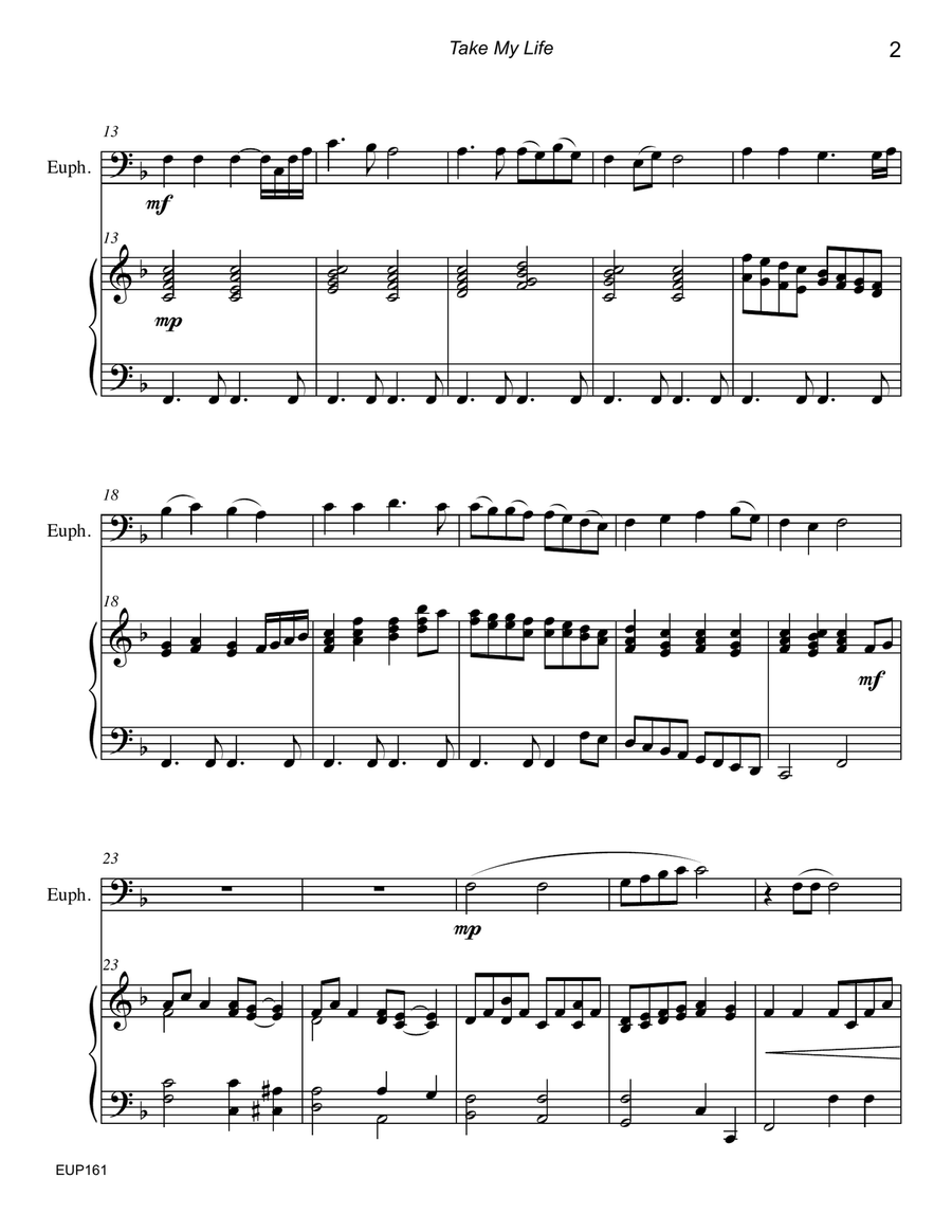 TAKE MY LIFE AND LET IT BE - EUPHONIUM SOLO (Trombone/Baritone TC) with Piano Baritone Horn TC scores gallery preview page 2