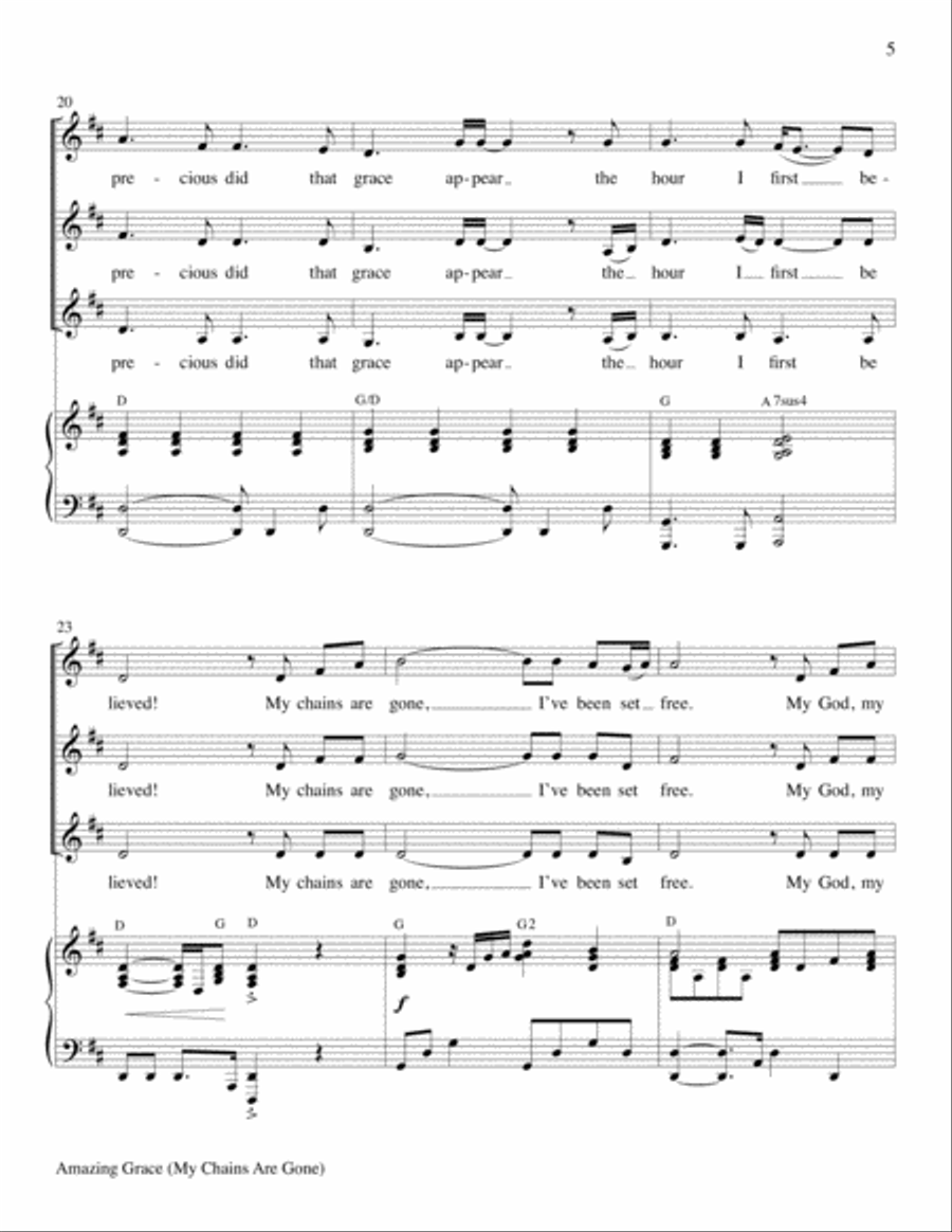 Amazing Grace (My Chains Are Gone) Voice scores gallery preview page 5