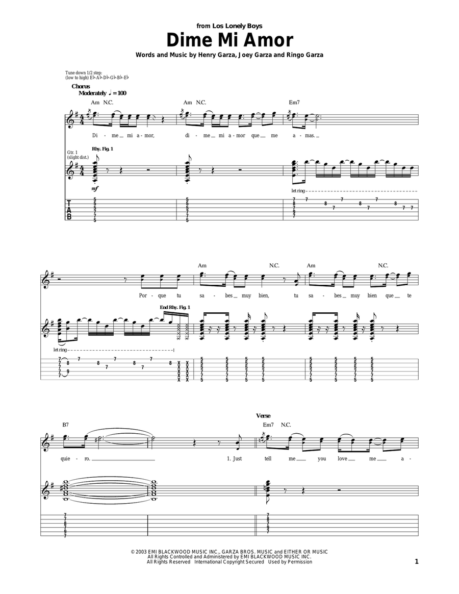 Dime Mi Amor Acoustic Guitar scores gallery preview page 1