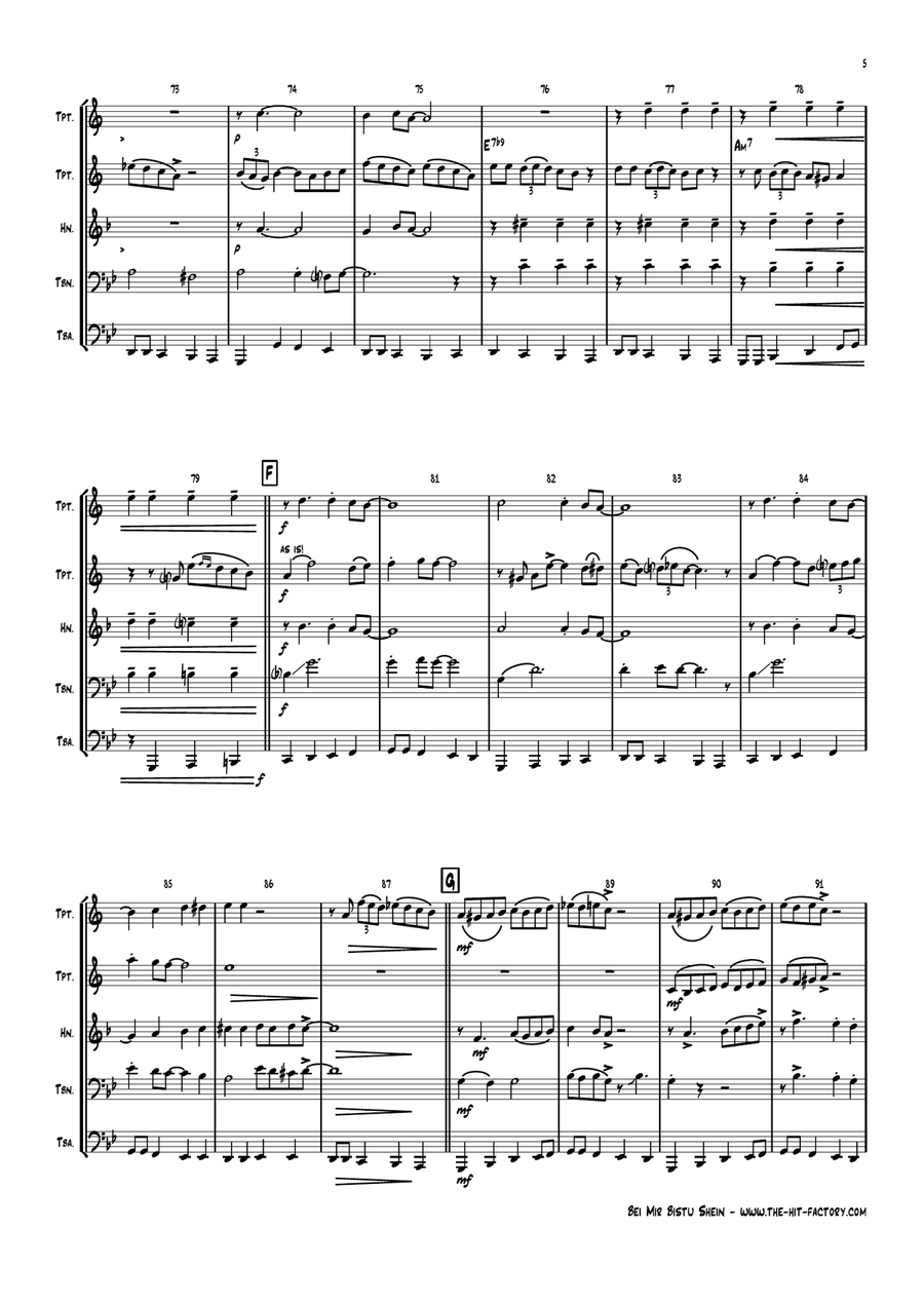 Bei Mir Bist Du Schon (means That You're Grand) Brass Ensemble scores gallery preview page 5