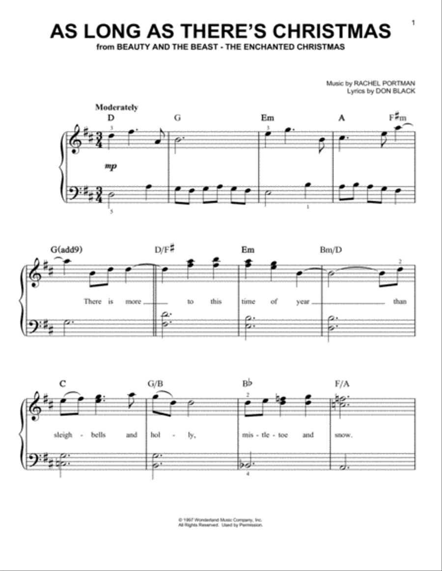 As Long As There's Christmas (from Beauty And The Beast - The Enchanted Christmas) Easy Piano scores gallery preview page 1