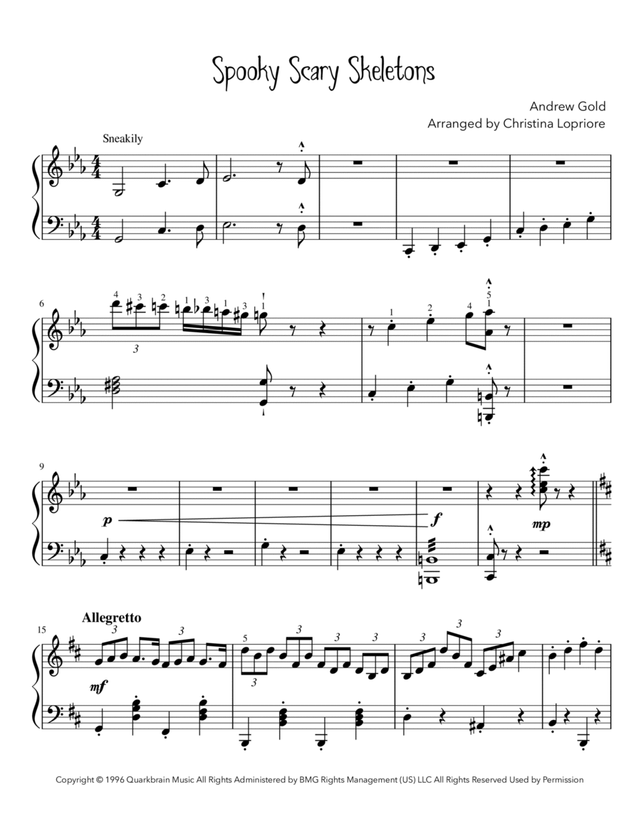 Spooky Scary Skeletons Piano Solo scores gallery preview page 1