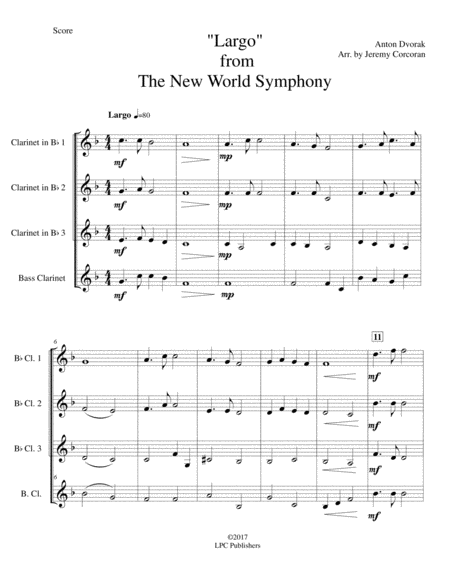 Largo from The New World Symphony for Clarinet Quartet image number null