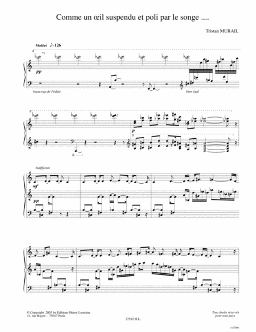 Comme un oeil suspendu et poli par le songe... Piano Solo scores gallery preview page 2