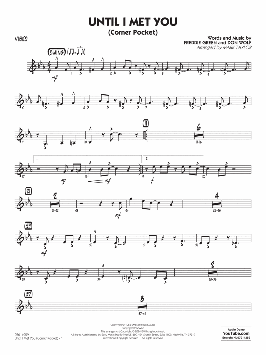 Until I Met You (Corner Pocket) (arr. Mark Taylor) - Vibes Jazz Ensemble scores gallery preview page 1