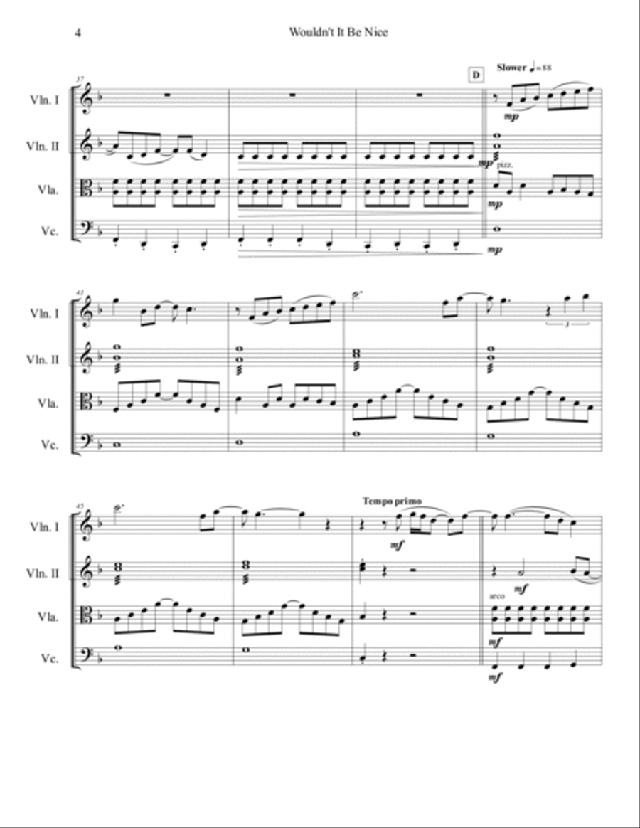 Wouldn't It Be Nice String Quartet scores gallery preview page 5