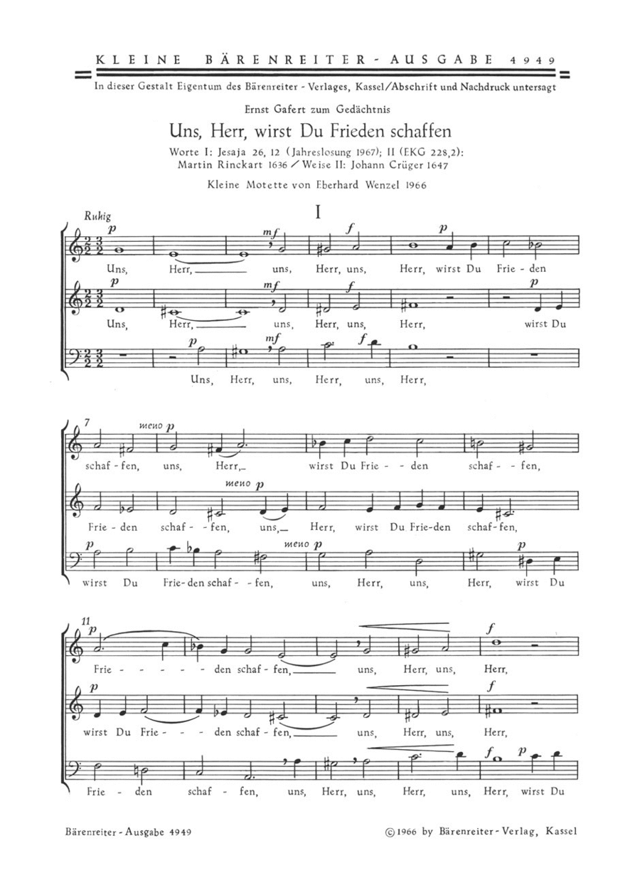 Uns, Herr, wirst du Frieden schaffen (1966) 3-Part scores gallery preview page 1