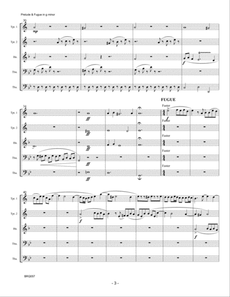 PRELUDE and FUGUE in G MINOR (J.S. Bach) for BRASS QUINTET Brass Quintet scores gallery preview page 3