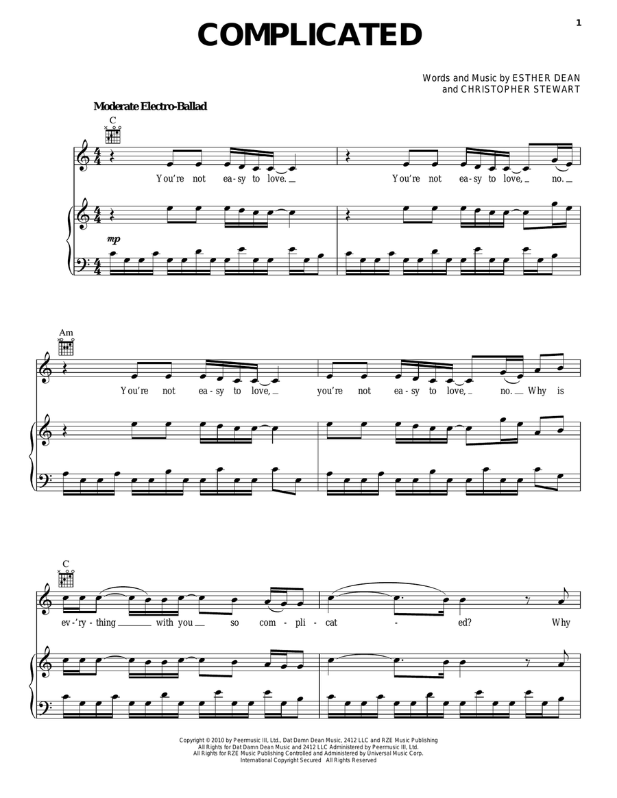 Complicated Piano, Vocal, Guitar scores gallery preview page 1