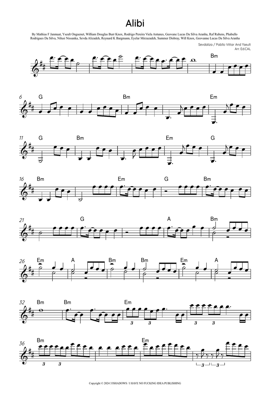 Alibi Alibi Piano scores gallery preview page 1