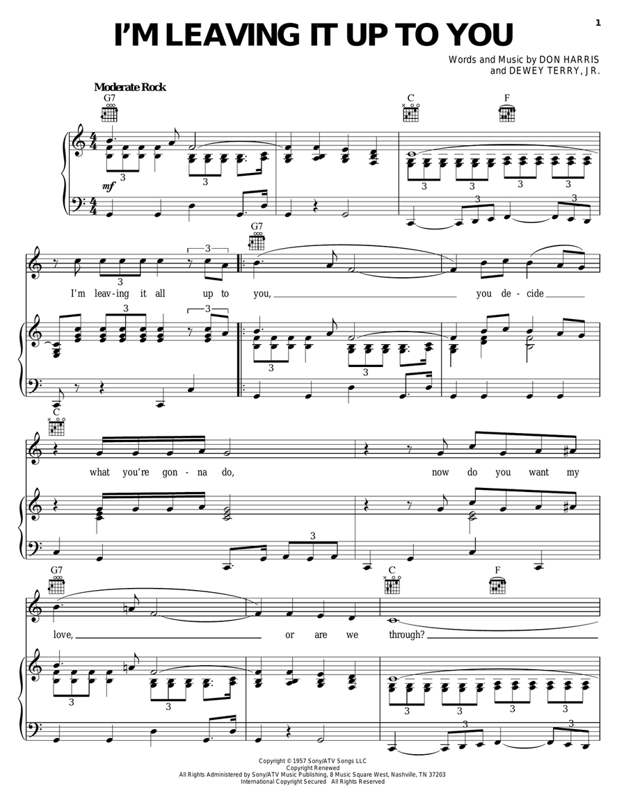 I'm Leaving It Up To You Piano, Vocal, Guitar scores gallery preview page 1