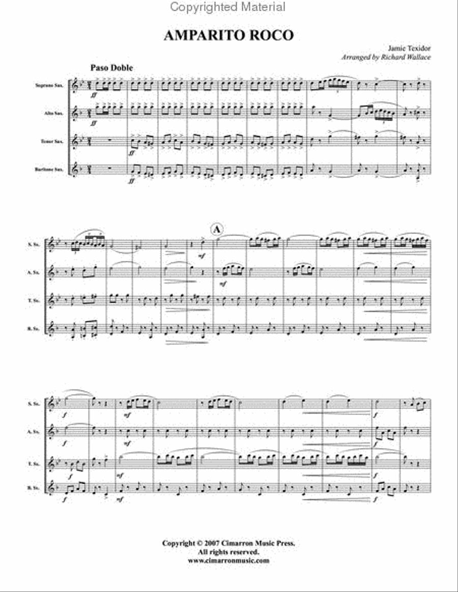 Amparito Roco Saxophone Quartet scores gallery preview page 2