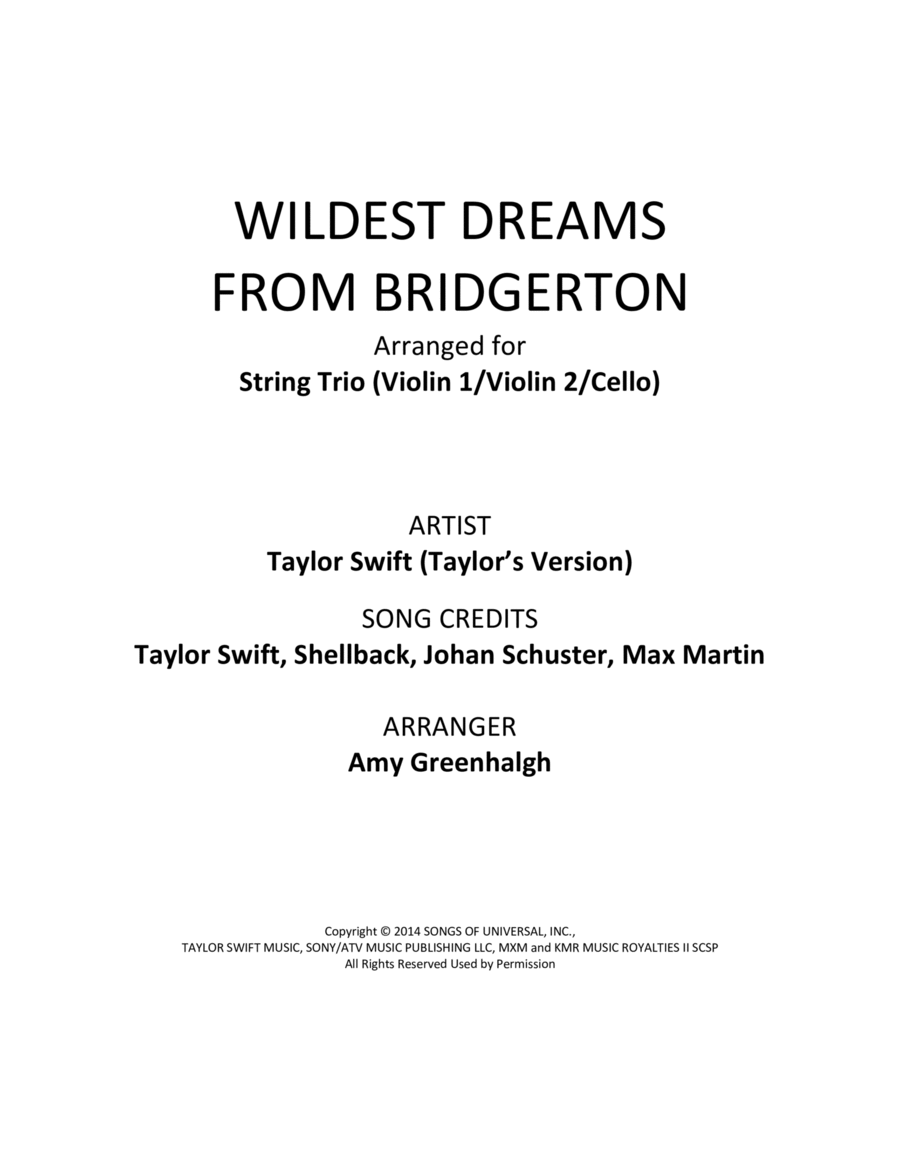 Wildest Dreams String Trio scores gallery preview page 1