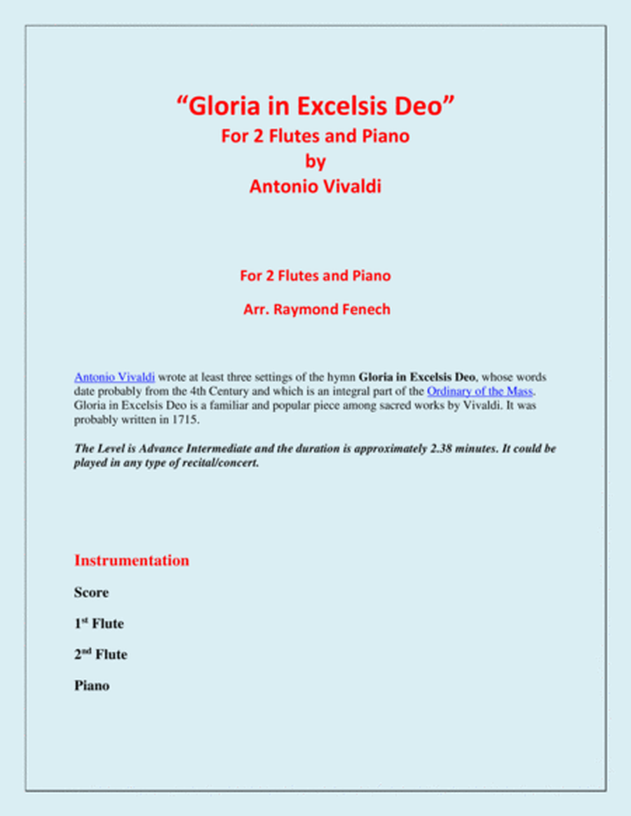 Gloria in Excelsis Deo - for 2 Flutes and Piano image number null