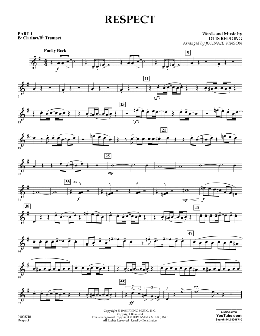 Respect (arr. Johnnie Vinson) - Pt.1 - Bb Clarinet/Bb Trumpet Concert Band scores gallery preview page 1