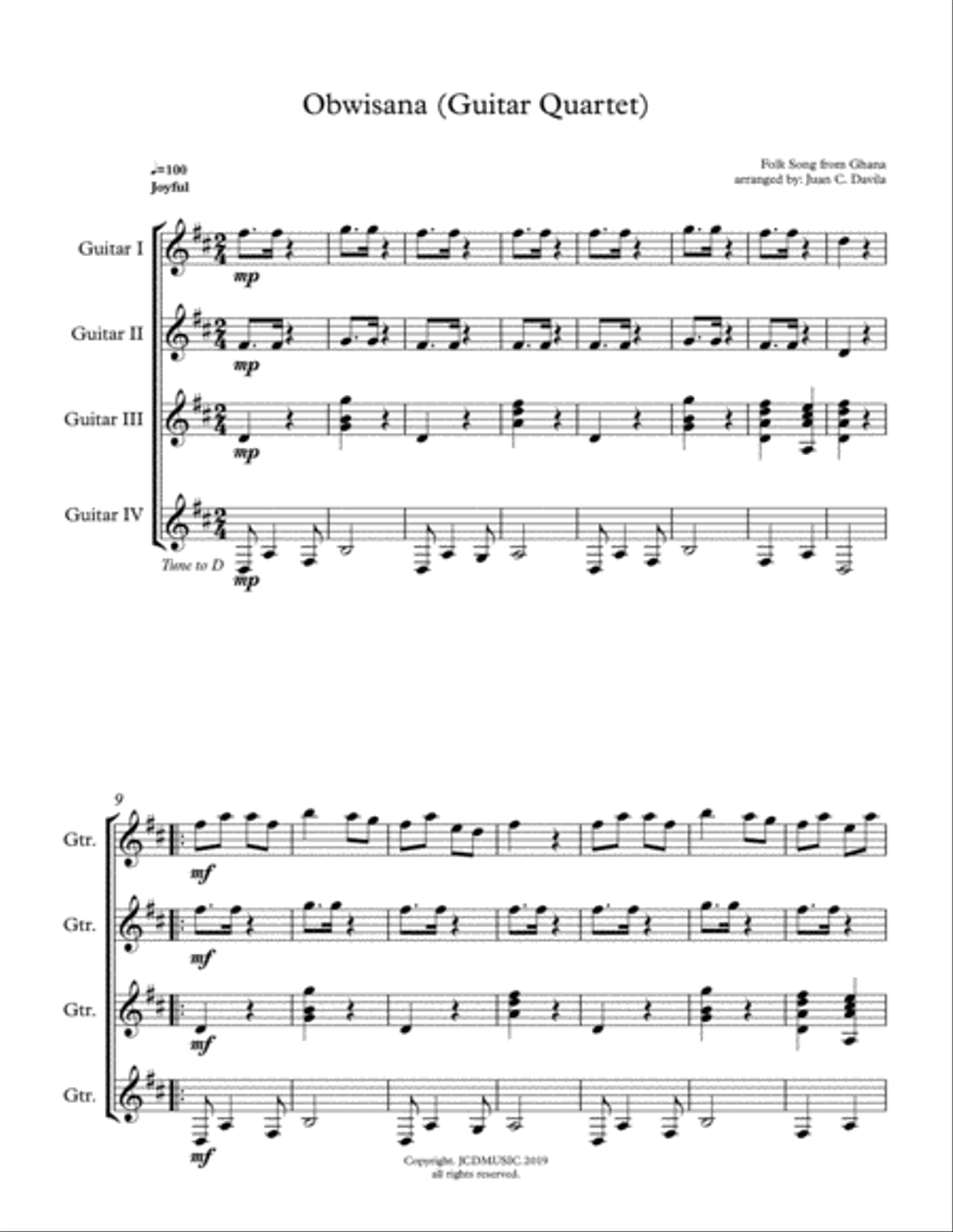 Obwisana (Guitar Quartet) Guitar Ensemble scores gallery preview page 1