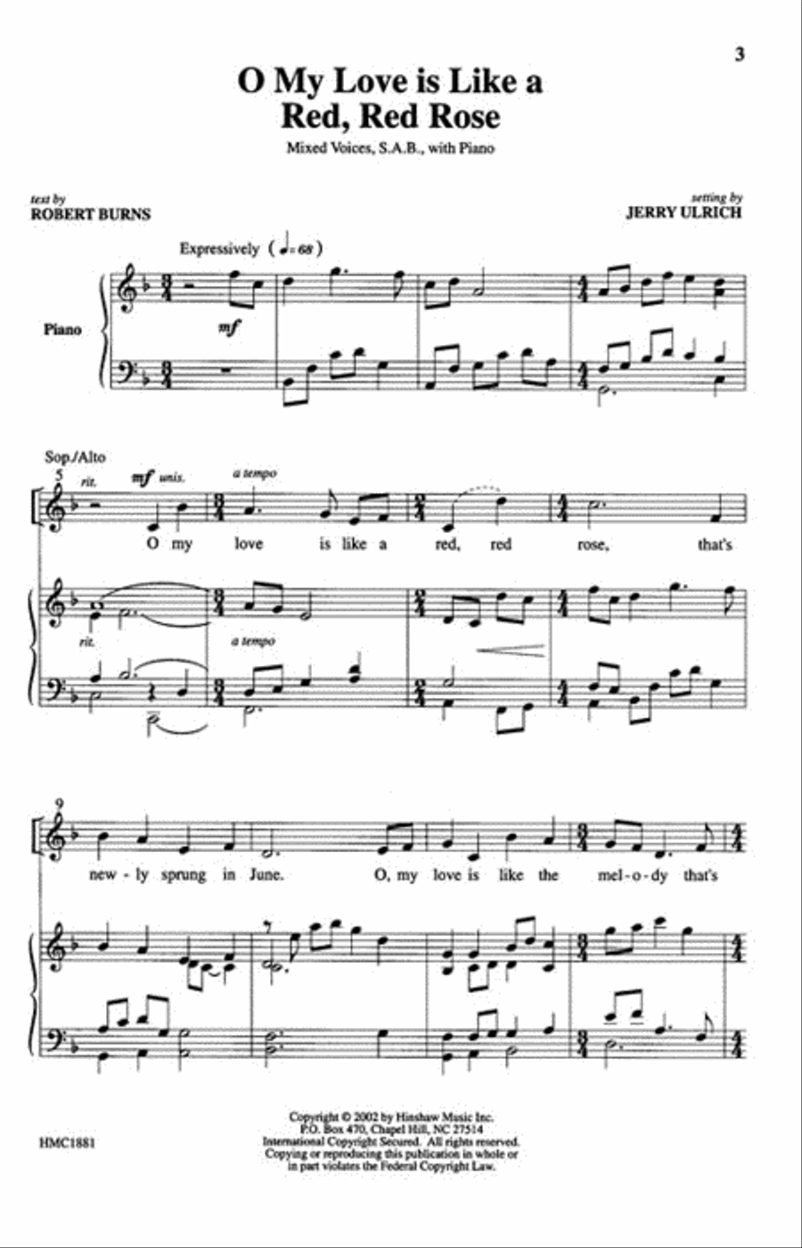 O My Love Is Like a Red, Red Rose 3-Part scores gallery preview page 2