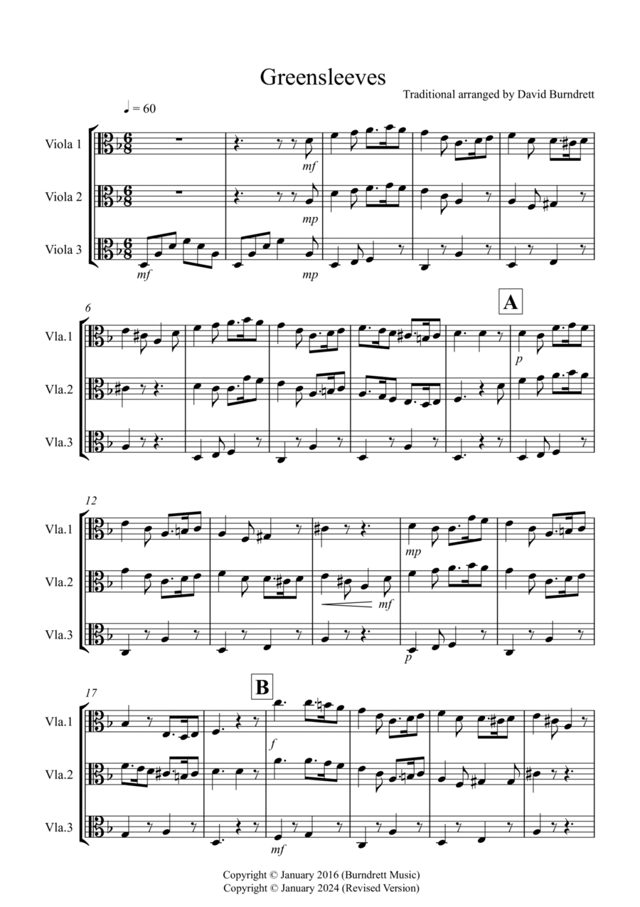 Greensleeves for Viola Trio Viola scores gallery preview page 1