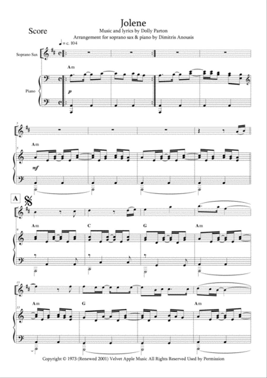 Jolene Soprano Saxophone scores gallery preview page 5