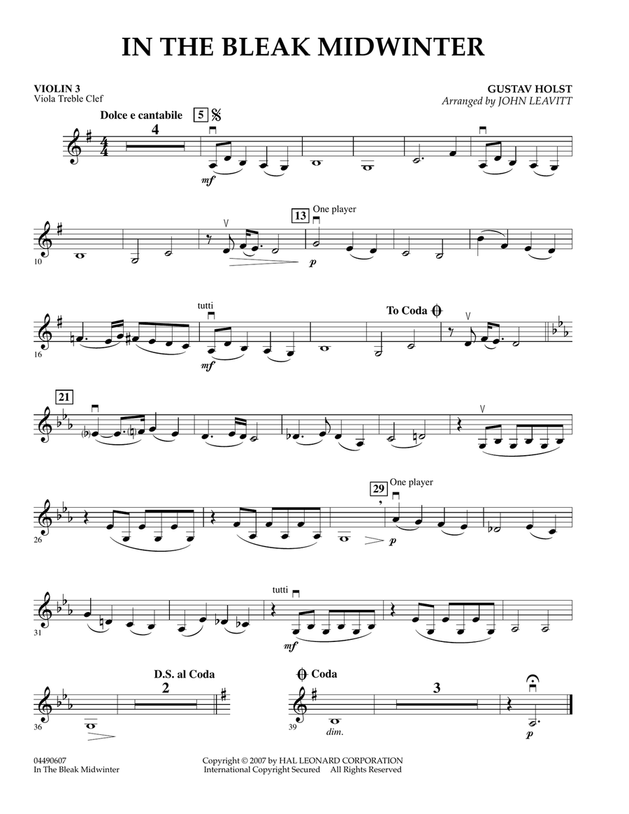 In the Bleak Midwinter - Violin 3 (Viola T.C.) Viola scores gallery preview page 1