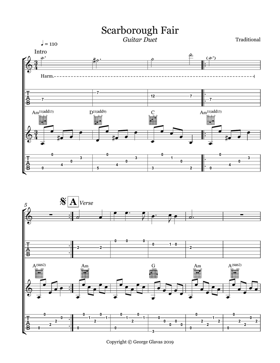 Scarborough Fair - Guitar Duet Acoustic Guitar scores gallery preview page 1