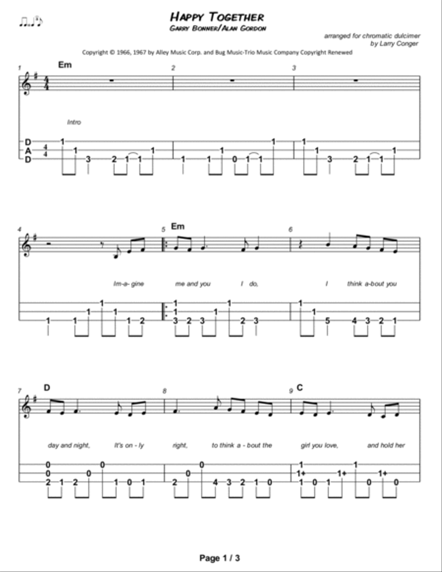 Happy Together Dulcimer scores gallery preview page 2