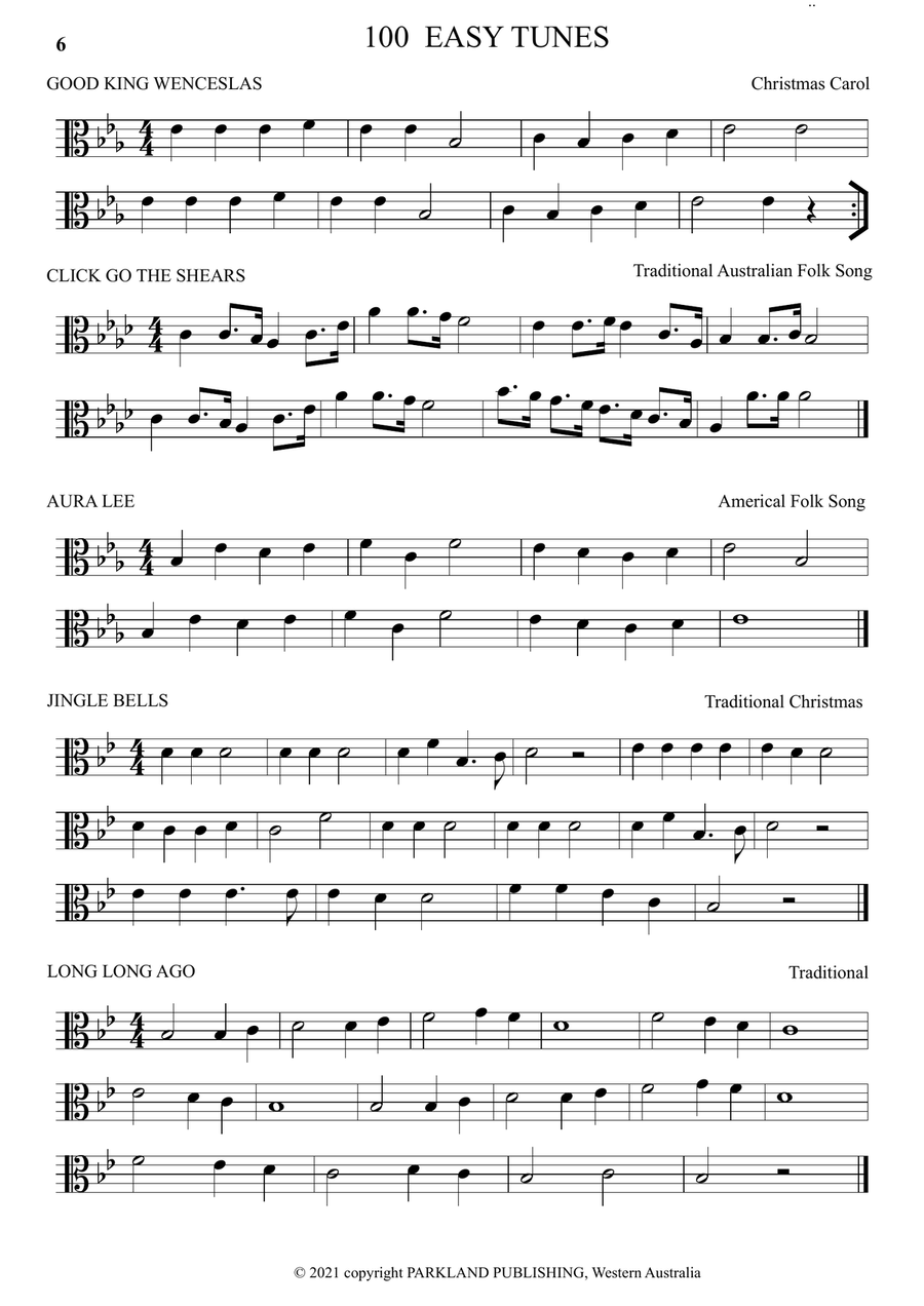 VIOLA in ALTO CLEF, LEARN TO PLAY 100 EASY TUNES &10 EASY DUETS, and improve sight reading. String Duet scores gallery preview page 6