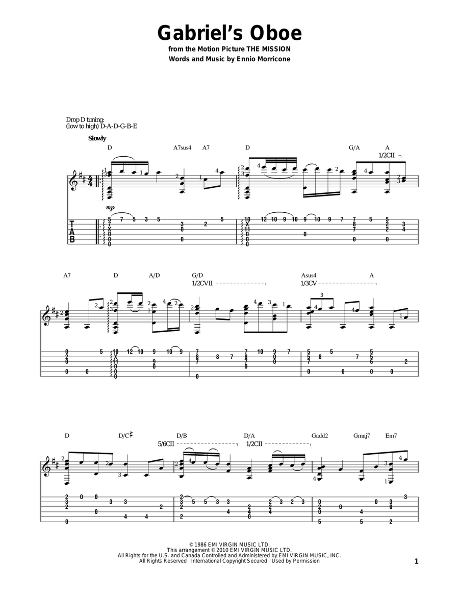 Gabriel's Oboe (from The Mission) Acoustic Guitar scores gallery preview page 1