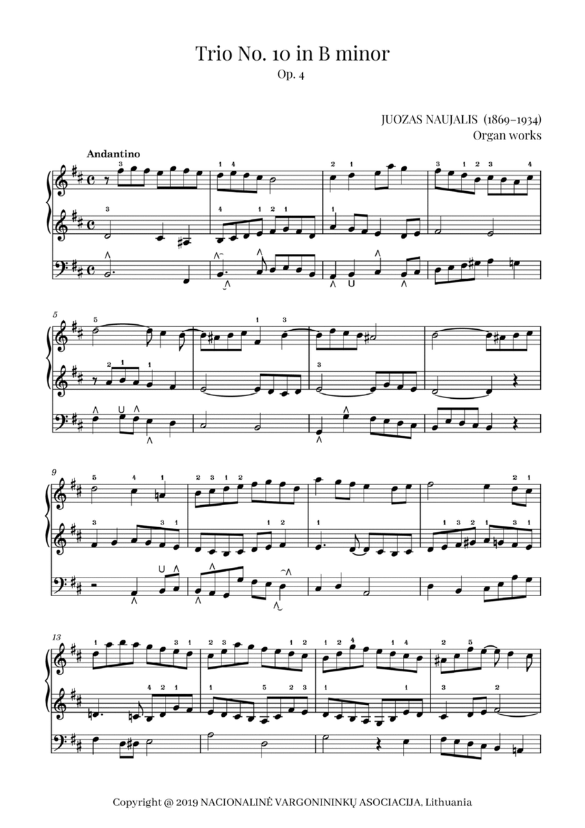 Trio No. 10 in B minor, Op. 4 by Juozas Naujalis (1869–1934) image number null
