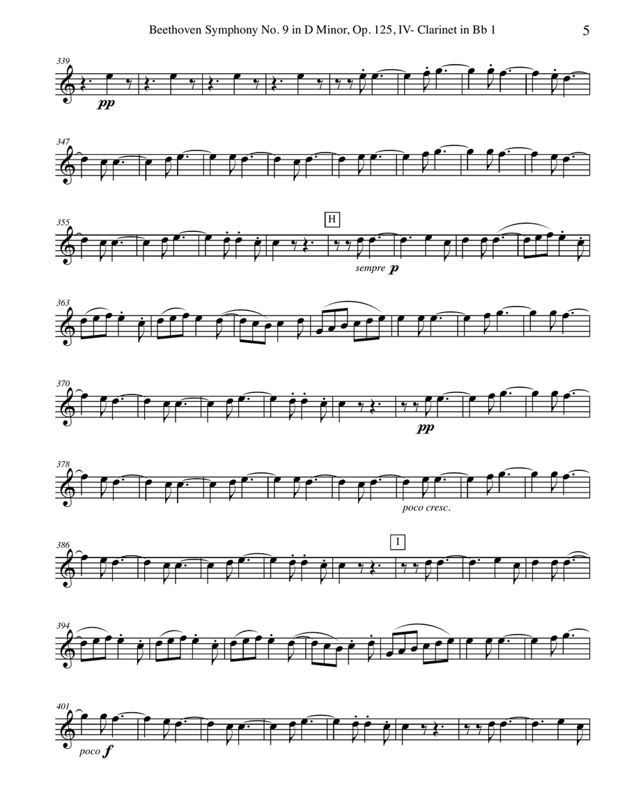 Beethoven Symphony No. 9, Movement IV - Clarinet in Bb 1 (Transposed Part), Op. 125 B-Flat Clarinet scores gallery preview page 5