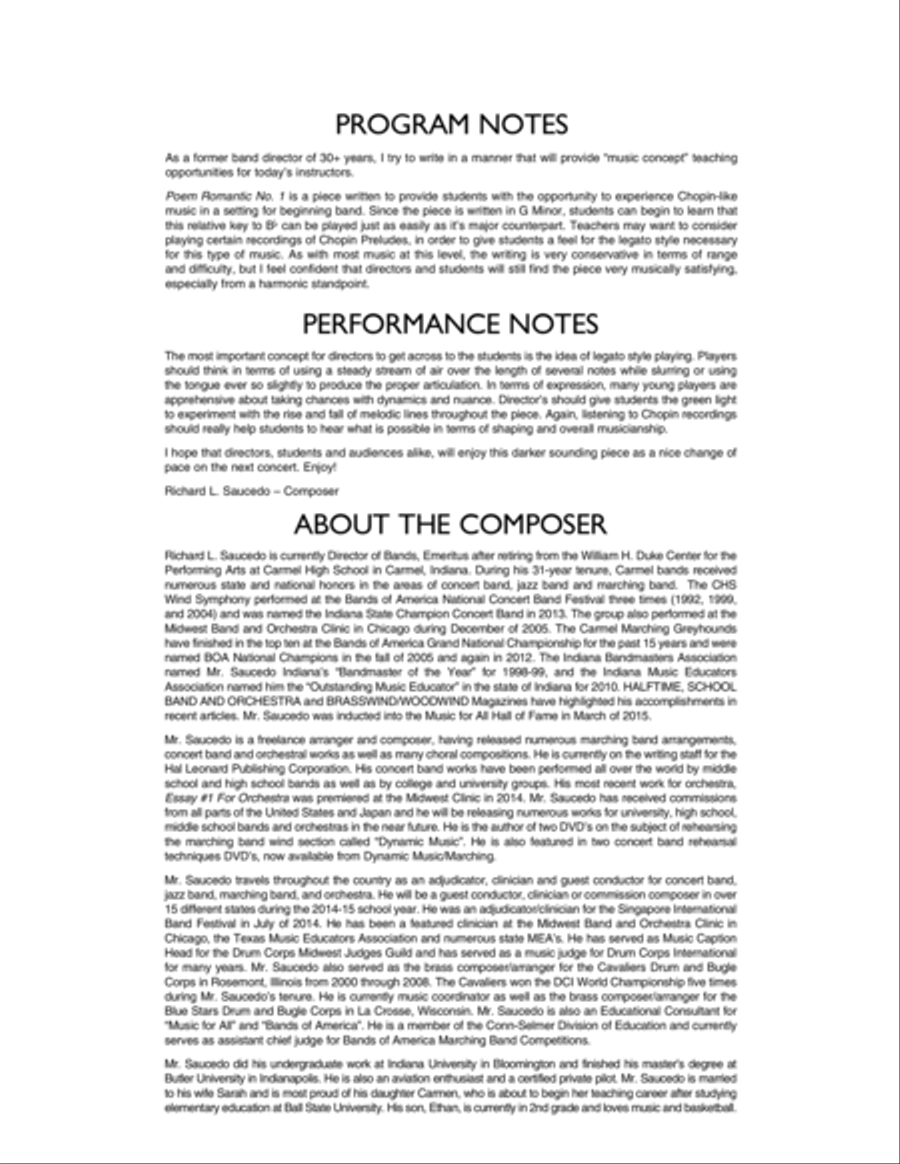 Poem Romantic No. 1 (in G Minor) - Conductor Score (Full Score) Concert Band scores gallery preview page 2