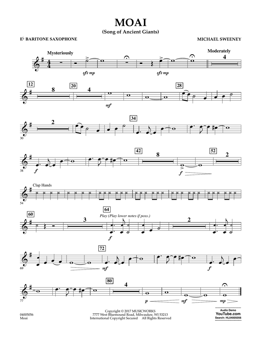 Moai (Songs of Ancient Giants) - Eb Baritone Saxophone Concert Band scores gallery preview page 1