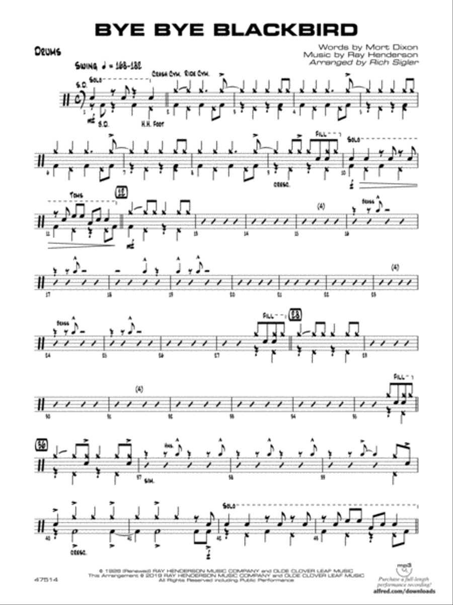 Bye Bye Blackbird: Drums Jazz Ensemble scores gallery preview page 1