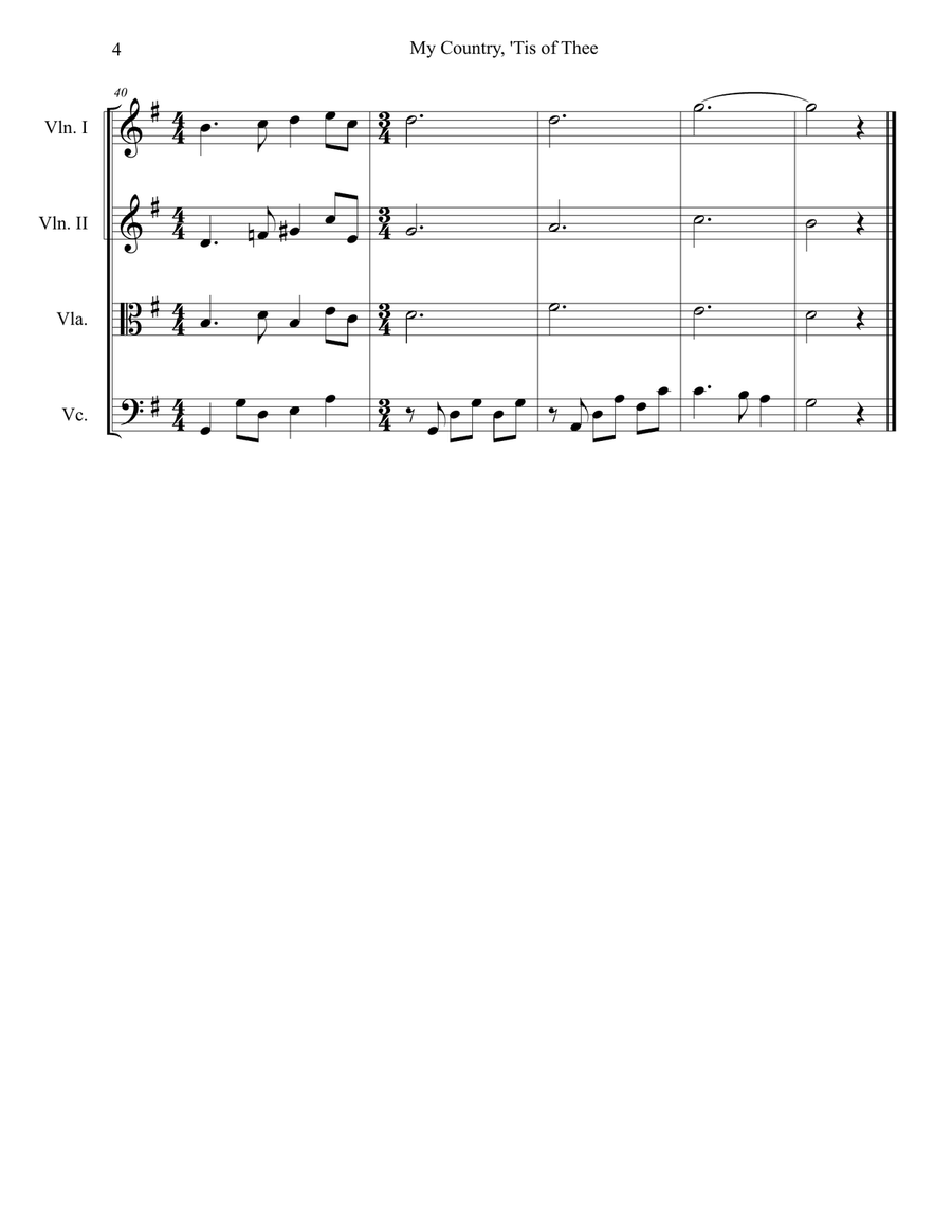 My Country, 'Tis Of Thee (America) (for String Quartet) String Quartet scores gallery preview page 5