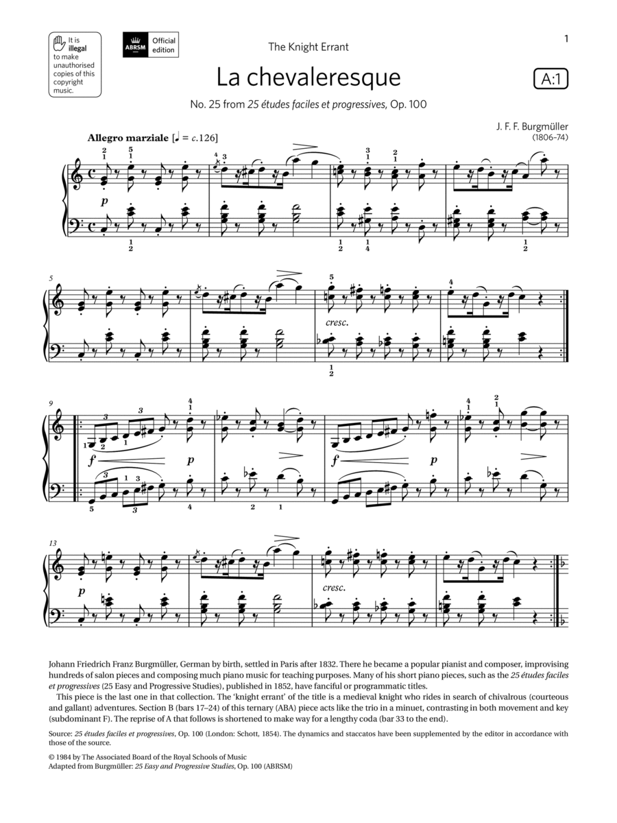 La chevaleresque (Grade 5, list A1, from the ABRSM Piano Syllabus 2021 & 2022) Piano Method scores gallery preview page 1
