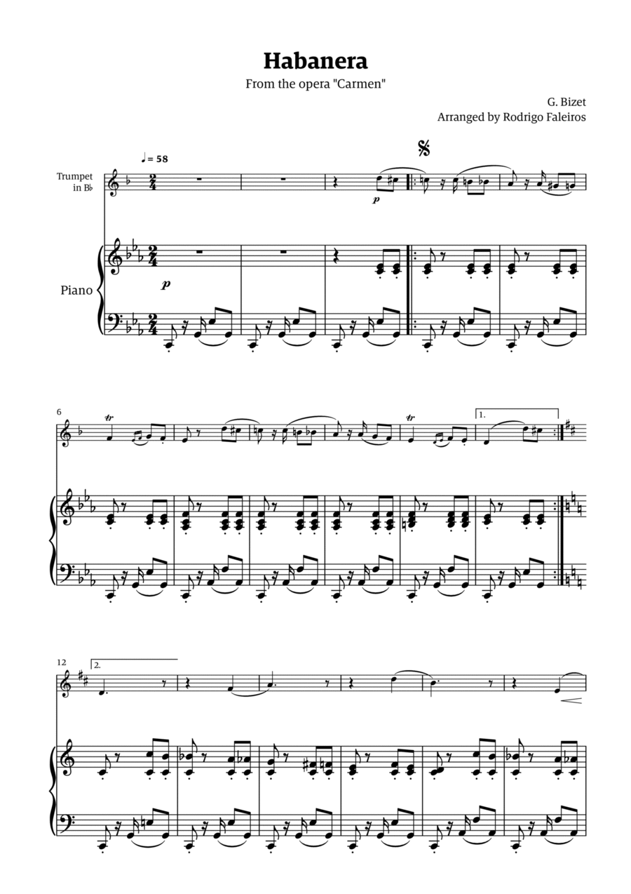 Habanera (for solo trumpet w/ piano accompaniment) Chamber Music scores gallery preview page 1