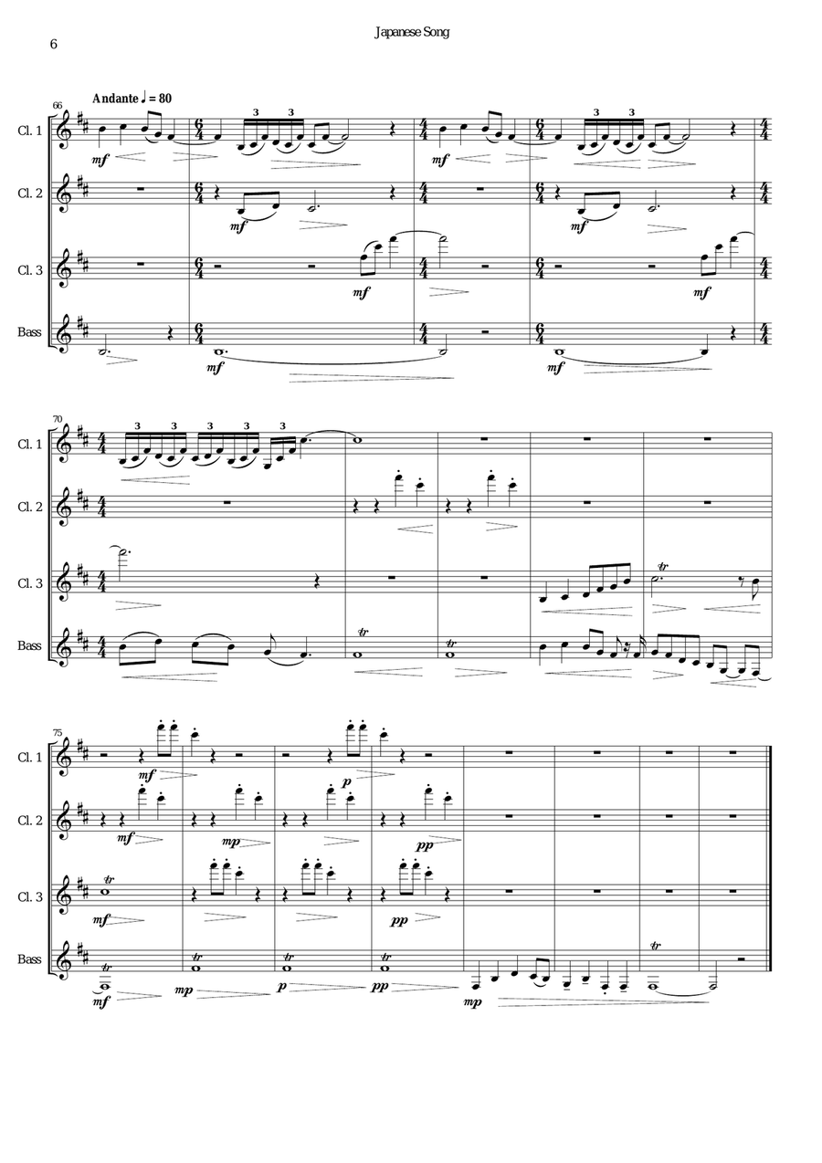 Japanese Song (for unsung heroes) clarinet quartet Clarinet Quartet scores gallery preview page 5