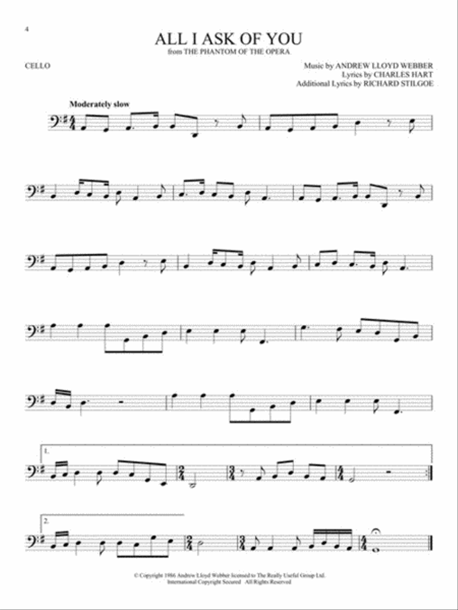 The Songs of Andrew Lloyd Webber Cello scores gallery preview page 4